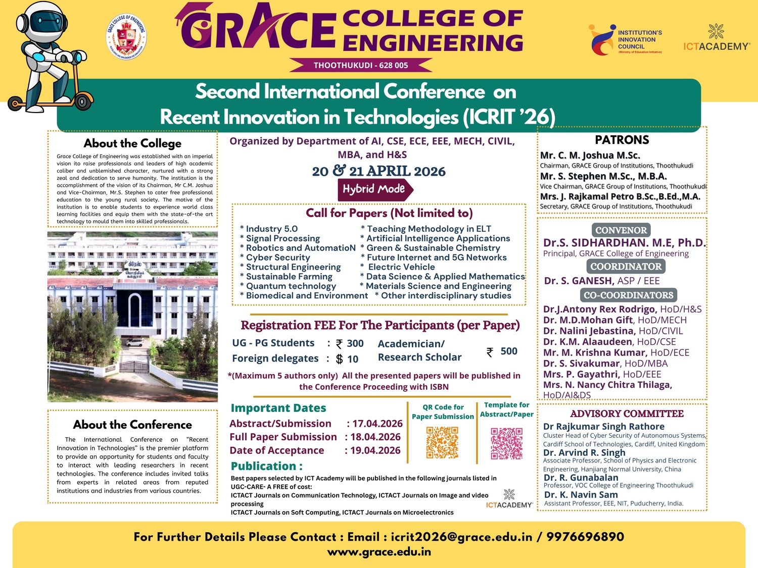 Second International Conference on Recent Innovation in Technologies ICRIT'26 International Conference Poster 